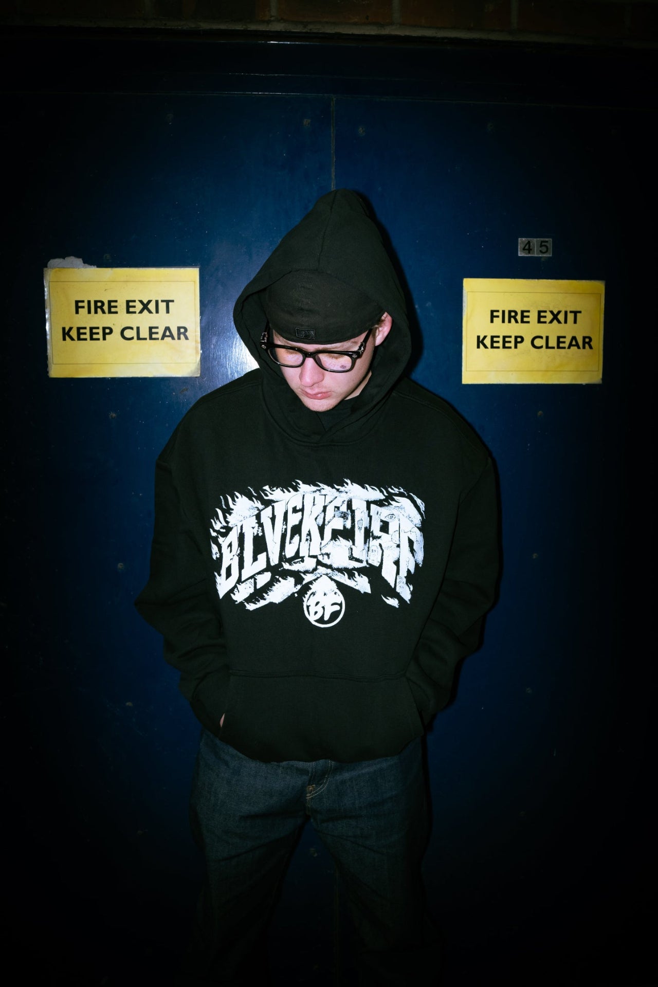 Model wearing blvckfire furnace hoodie