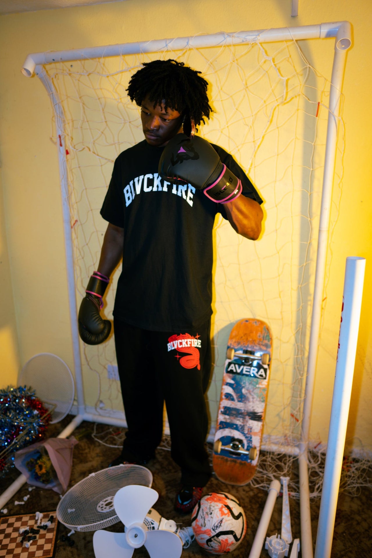 Model wearing blvckfire ivy league tshirt