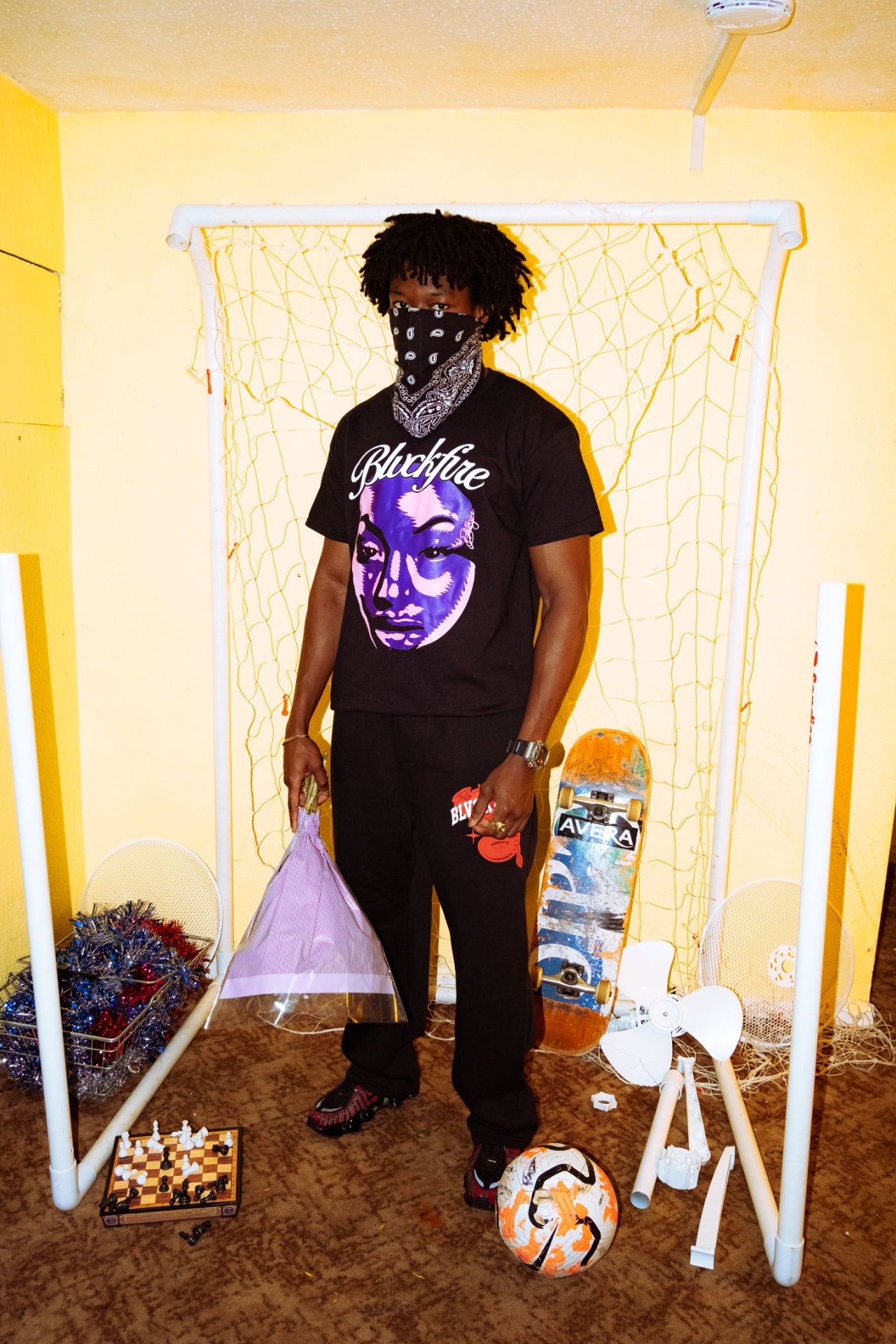 Model wearing blvckfire amethyst tshirt