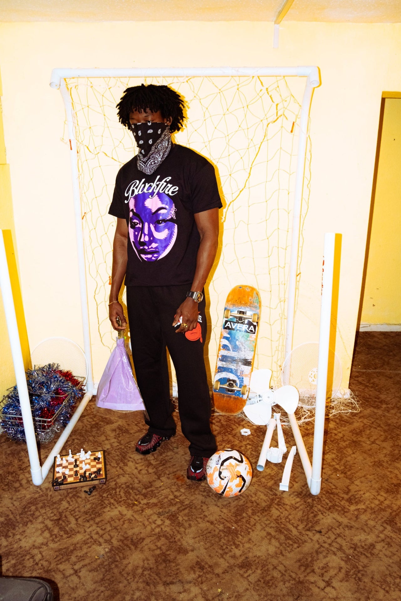 Model wearing blvckfire amethyst tshirt